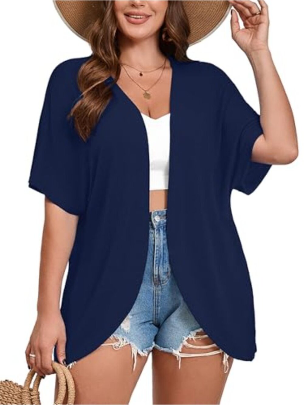 Plus Size Open Front Cardigan Lightweight Short Sleeve with Pockets